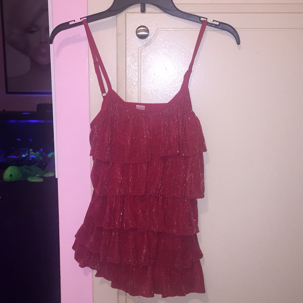 Red ruffle tank